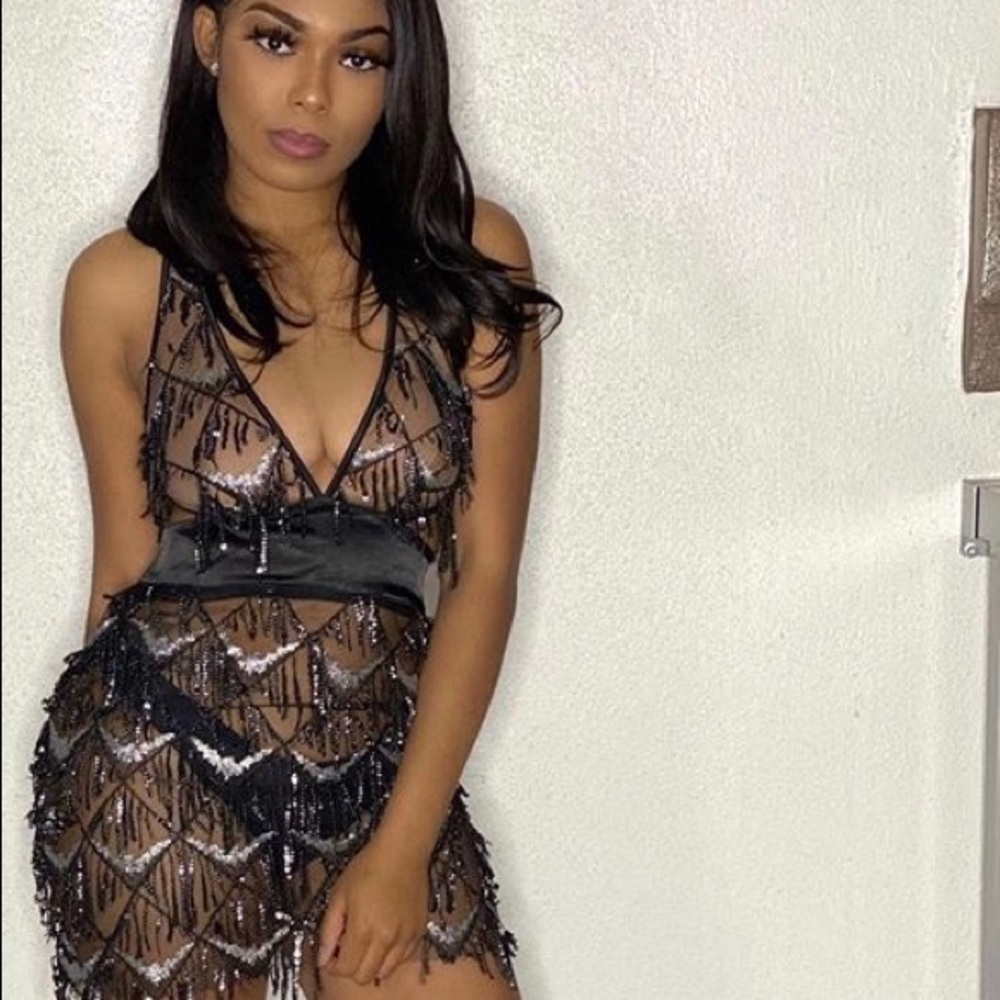 Black sequin drip dress